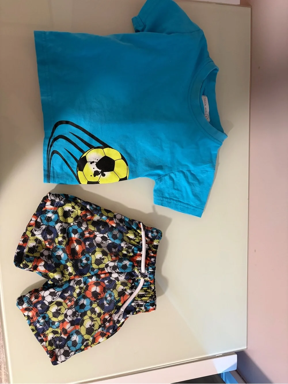 Kids Blue Soccer Short Set - Athletic Tee and Printed Shorts